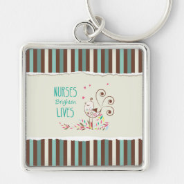 Happy Nurses Day, Niedlicher Vogel auf Streifen Schlüsselanhänger