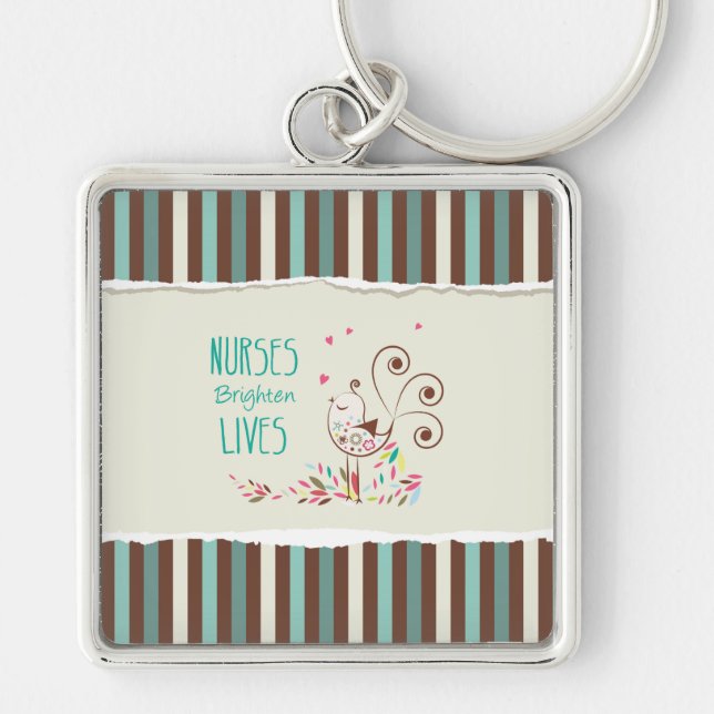 Happy Nurses Day, Niedlicher Vogel auf Streifen Schlüsselanhänger (Vorne)