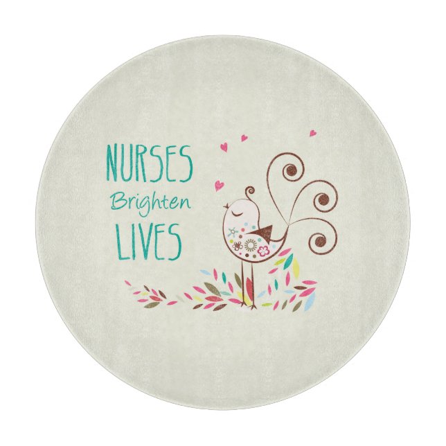 Happy Nurses Day, Niedlicher Vogel auf Streifen Schneidebrett (Vorderseite)