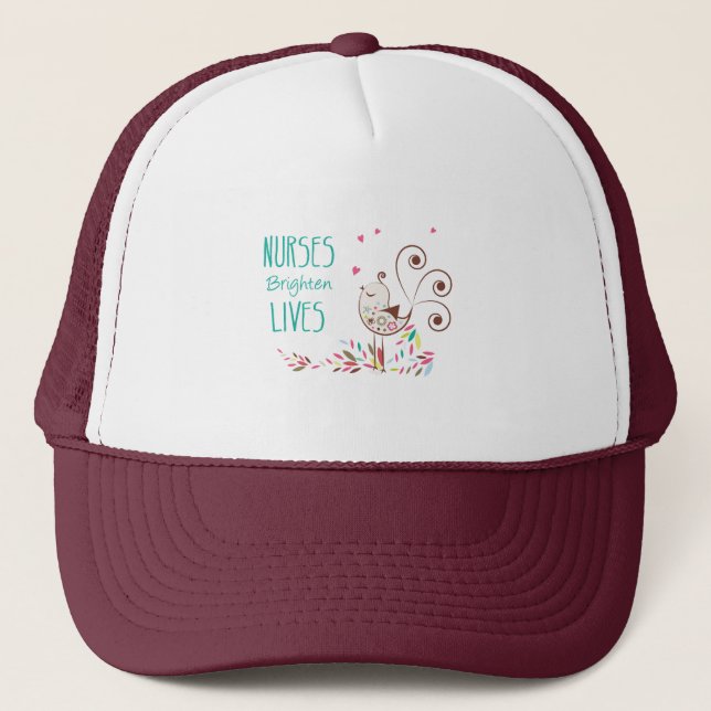 Happy Nurses Day, Niedlicher Vogel auf Streifen Truckerkappe (Vorderseite)