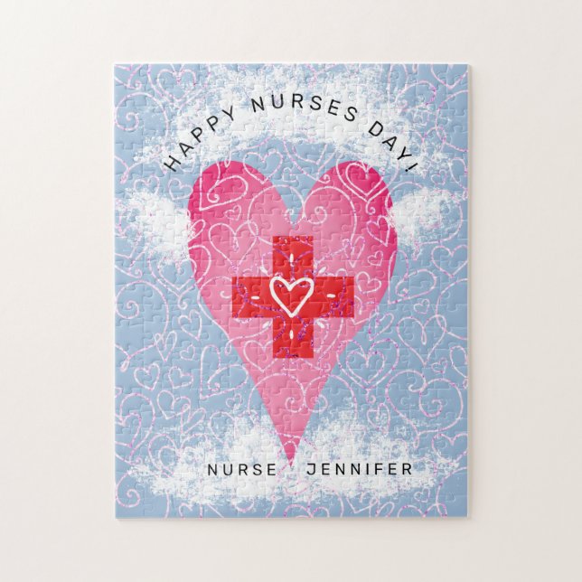 Happy Nurses Day Pink Heart with Wings Personalize (Vertikal)