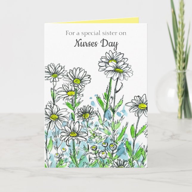 Happy Nurses Day Sister White Daisy Blume Karte (Vorderseite)