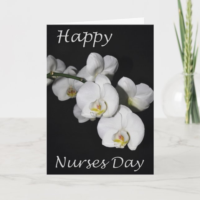 Happy Nurses Day White Orchid Blume Karte (Vorderseite)
