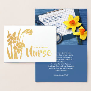 Happy Nurses Week Frühlingsdaffodien und Stethosco Folienkarte