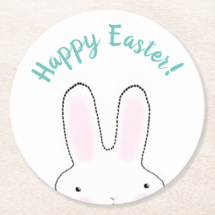 Happy Oaster aquamarin niedlich Bunny Custom Skrip Runder Pappuntersetzer