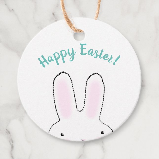 Happy Oaster aquamarin niedlich Ostern Bunny benut Geschenkanhänger (Vorderseite)
