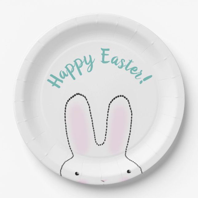 Happy Oaster aquamarin niedlich Ostern Bunny benut Pappteller (Vorderseite)