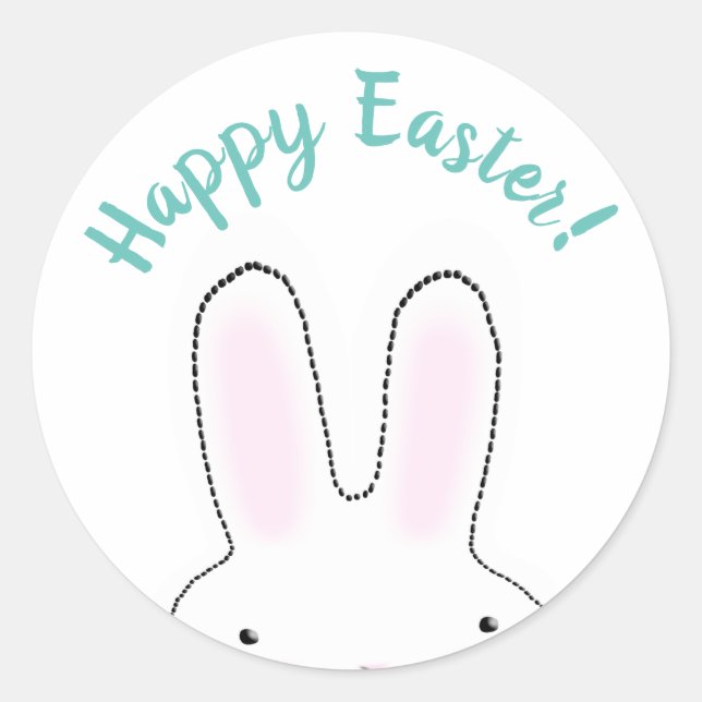 Happy Oaster aquamarin niedlich Ostern Bunny benut Runder Aufkleber (Vorderseite)