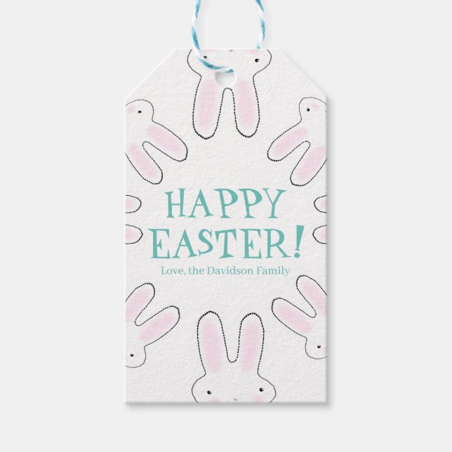 Happy Oaster aquamarine, weiße benutzerdefinierte  Geschenkanhänger (Vorderseite)