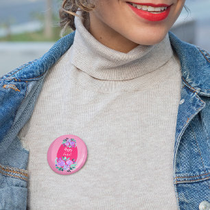 Happy Oaster Aquarell Blumenrosa Ei Button