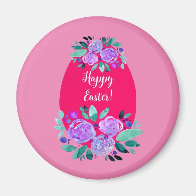 Happy Oaster Aquarell Blumenrosa Ei Magnet (Vorne)