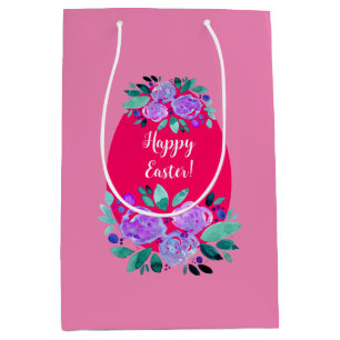 Happy Oaster Aquarell Blumenrosa Ei Mittlere Geschenktüte