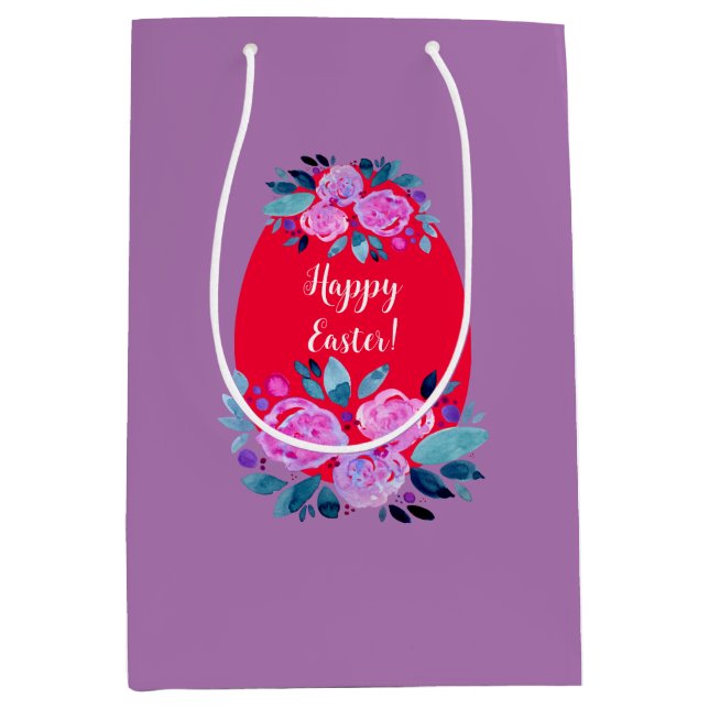 Happy Oaster Aquarell Rotes Ei Mittlere Geschenktüte (Vorderseite)