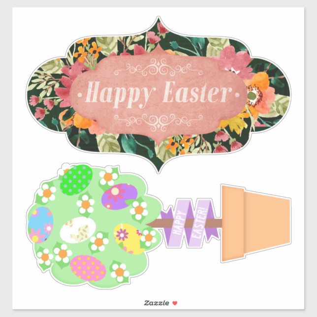Happy Oaster Banner und Topiary Niedlich Aufkleber (Blatt)
