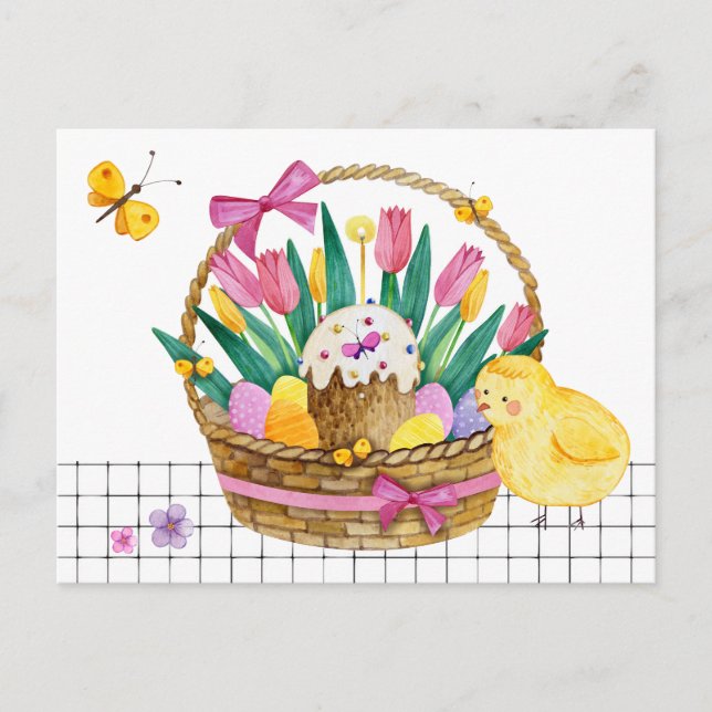 Happy Oaster Basket Chicks & Eiern Postkarte (Vorderseite)