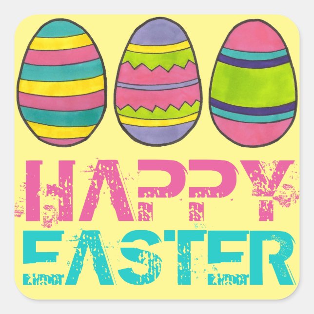 Happy Oaster Basket gestrichen Eier Jagd Eier Quadratischer Aufkleber (Vorderseite)