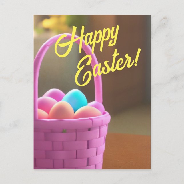 Happy Oaster Basket mit gemalten Eiern Postkarte (Vorderseite)