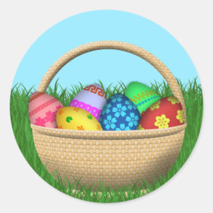 Happy Oaster Basket Runder Aufkleber