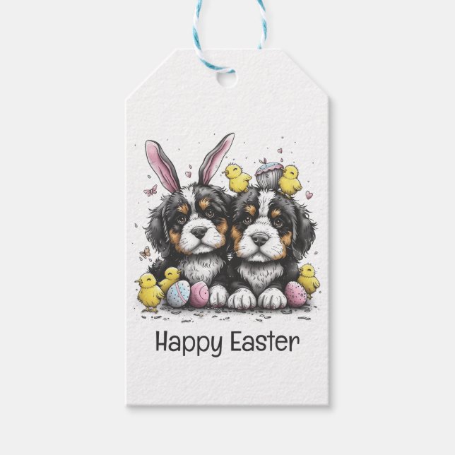 Happy Oaster Bernese Mountain Hunde Geschenkanhänger (Vorderseite)