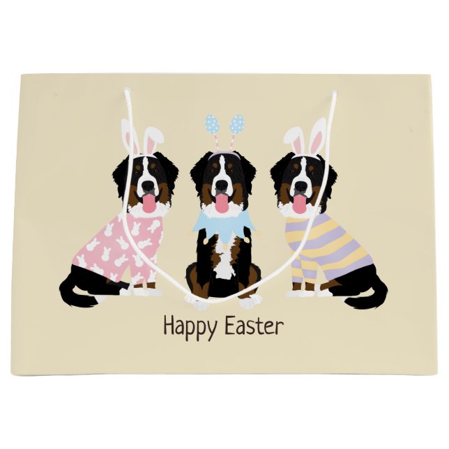 Happy Oaster Bernese Mountain Hunde Große Geschenktüte (Vorderseite)