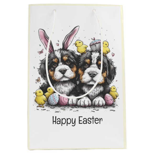 Happy Oaster Bernese Mountain Hunde Mittlere Geschenktüte (Vorderseite)