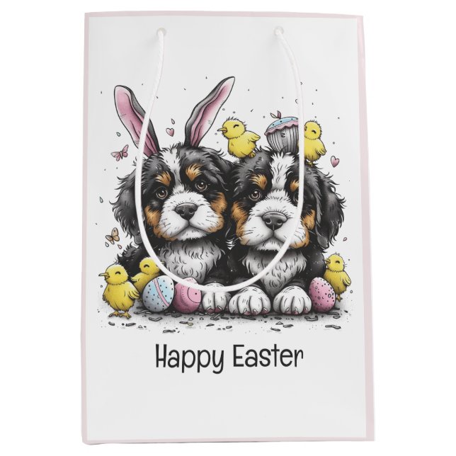 Happy Oaster Bernese Mountain Hunde Mittlere Geschenktüte (Vorderseite)