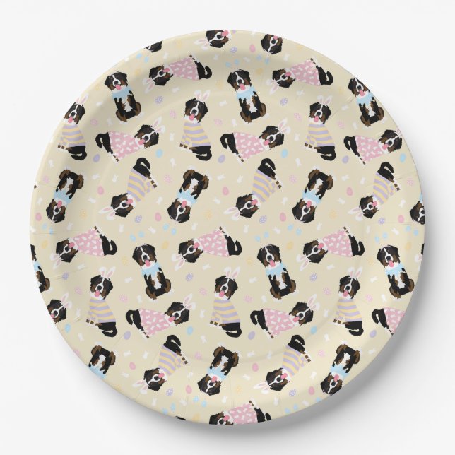 Happy Oaster Bernese Mountain Hunde Pappteller (Vorderseite)