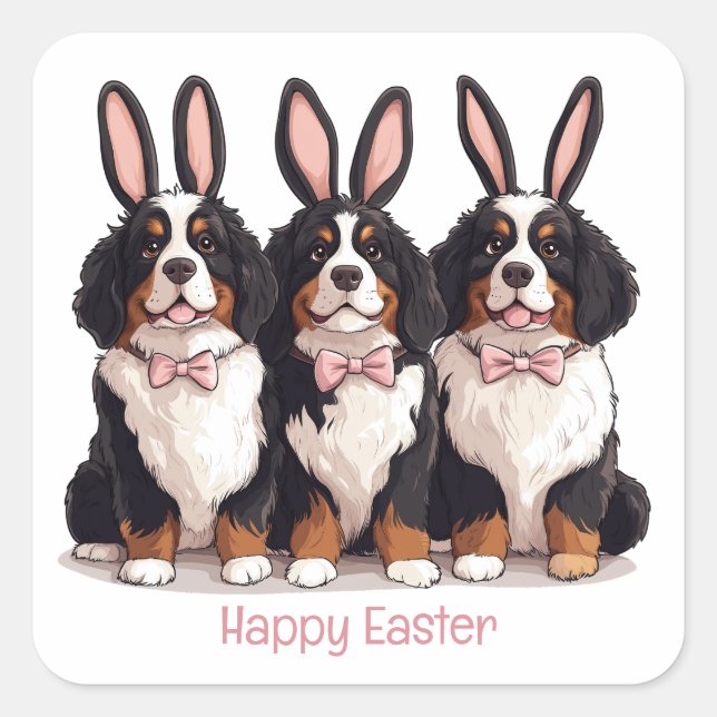 Happy Oaster Bernese Mountain Hunde Quadratischer Aufkleber (Vorderseite)