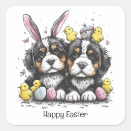 Happy Oaster Bernese Mountain Hunde Quadratischer Aufkleber