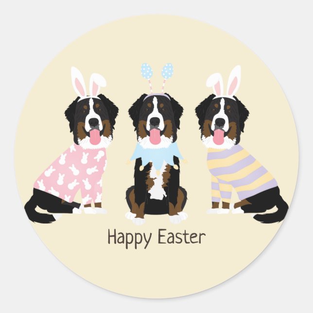 Happy Oaster Bernese Mountain Hunde Runder Aufkleber (Vorderseite)