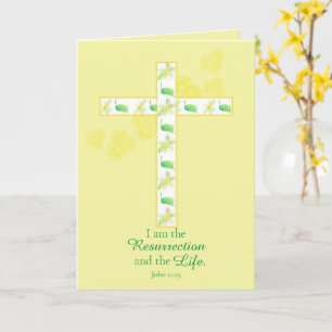 Happy Oaster Bible Verse John 11:25 Gelbes Kreuz Karte