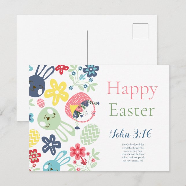 Happy Oaster Bible Verse John 3:16 Postkarte (Vorne/Hinten)