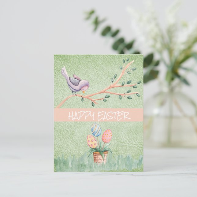Happy Oaster Bird auf der Postkarte eines Zweiges (Stehend Vorderseite)
