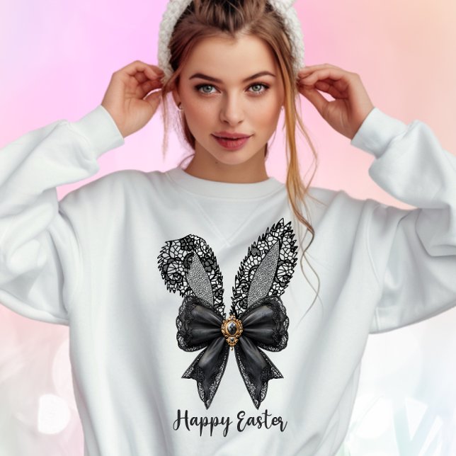 Happy Oaster Black Lace Bunny Lace Oars Lace Bow Sweatshirt (Von Creator hochgeladen)
