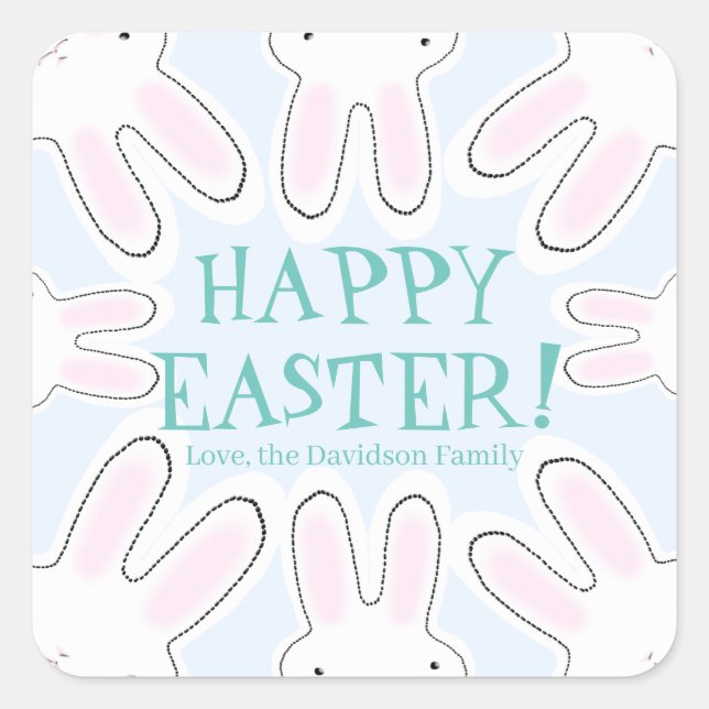 Happy Oaster blassblauer niedlicher Text Quadratischer Aufkleber (Vorderseite)
