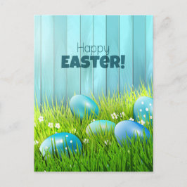 Happy Oaster Blue and White Eggs Gruß Postkarte