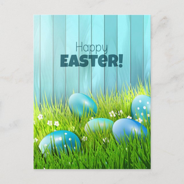 Happy Oaster Blue and White Eggs Gruß Postkarte (Vorderseite)