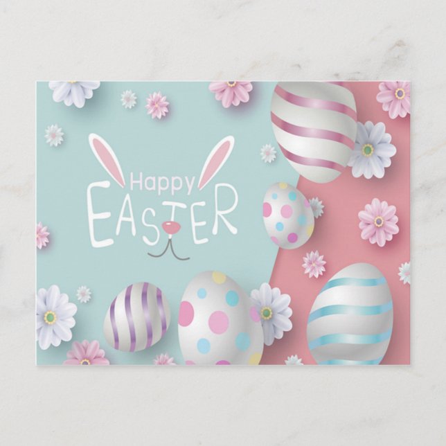 Happy Oaster Blue Pink Lila dekorierte Eier Postkarte (Vorderseite)