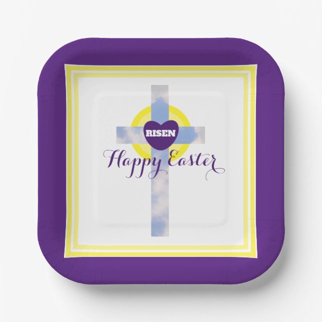 Happy Oaster Blue Sky Cross Auferstehungstag Pappteller (Vorderseite)
