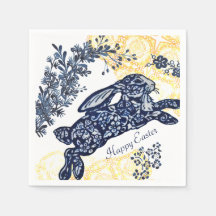 Happy Oaster Blue White Yellow Rabbit Chinoiserie