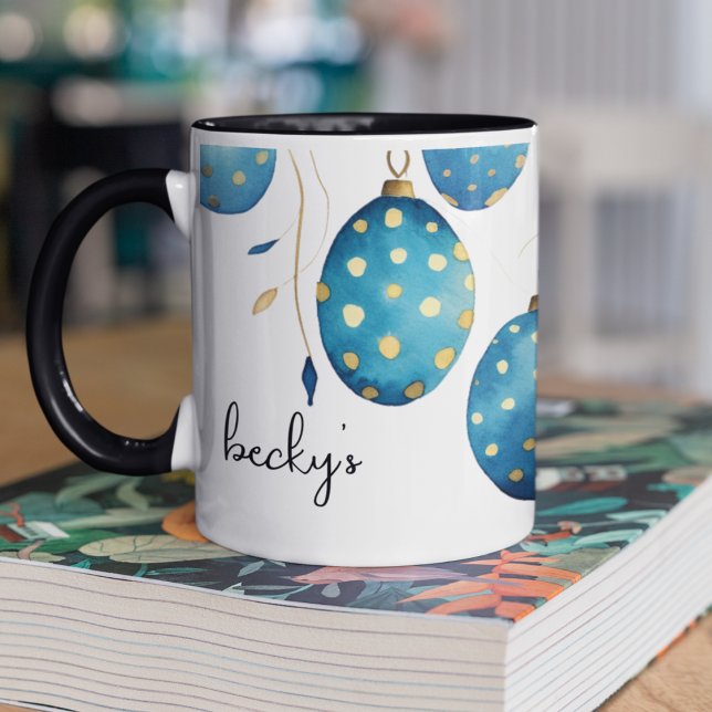 Happy Oaster Bondi Blue Polka Dot Ostereier Tasse (Customizable on two sides polka dot in blue and gold Easter Eggs coffee mug. )