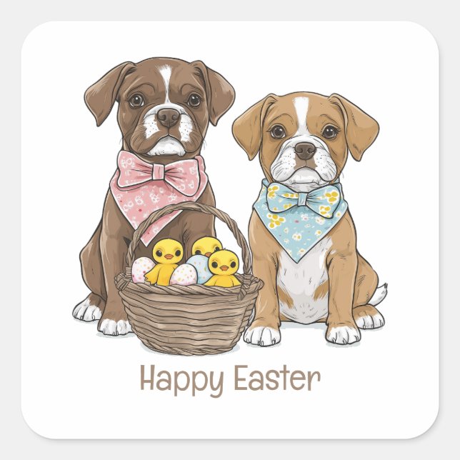 Happy Oaster Boxer Hunde Quadratischer Aufkleber (Vorderseite)