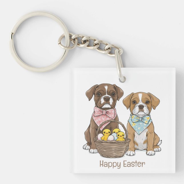 Happy Oaster Boxer Hunde Schlüsselanhänger (Vorderseite)