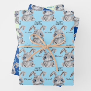 Happy Oaster Boys Bunny Rabbit blau und grün Geschenkpapier Set