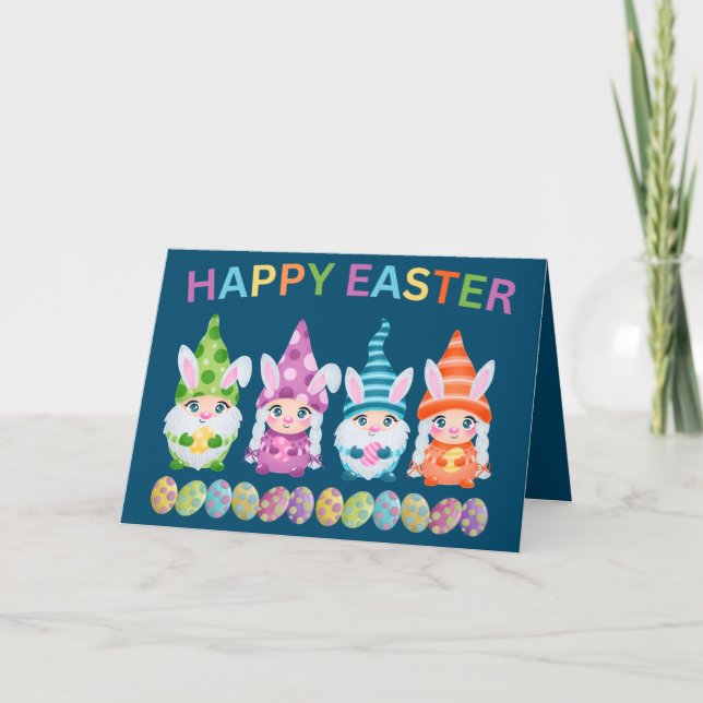 Happy Oaster Bright Kolored Gnomes: Personalisiert Karte (Vorderseite)