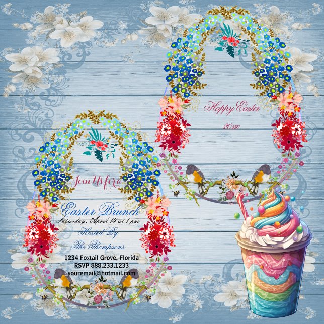 Happy Oaster Brunch dekorative Eier Vögel Blüte Einladung (Happy Easter Brunch Decorative Egg Birds Floral Invitation)