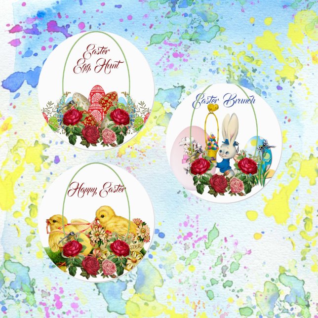 Happy Oaster Brunch Ei Hunt Grüne Mehrzweck-Ziel Etiketten (Happy Easter Brunch Egg Hunt Greenery Multipurpose Labels)