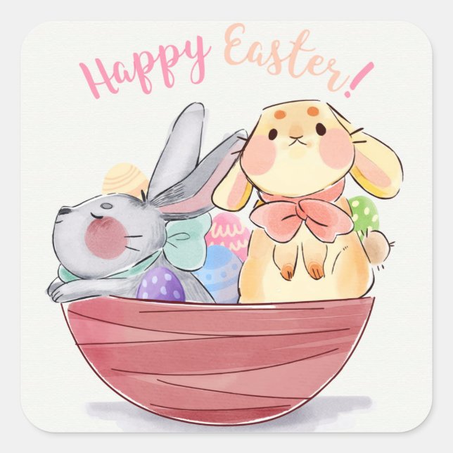 Happy Oaster Bunnies Quadratischer Aufkleber (Vorderseite)