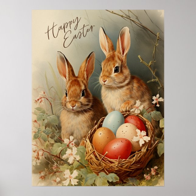 Happy Oaster Bunnies und Easter Egg Basket Poster (Vorne)