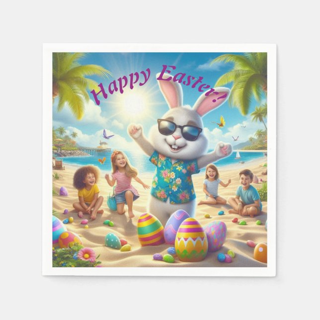 Happy Oaster Bunny am Strand Serviette (Vorderseite)
